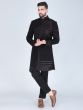 Black Asymmetric Pattern Indowestern Set In Silk