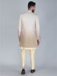 Ivory Cream Silk Indowestern With Ombre Shaded Jacket
