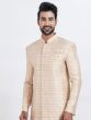 Cream Silk Indo Western Set In Print For Mens