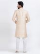 Cream Silk Indo Western Set In Print For Mens