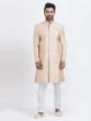 Cream Silk Indo Western Set In Print For Mens