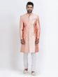 Peach Festive Indowestern For Men In Silk
