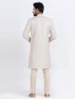 Off White Cotton Indo Western In Floral Work