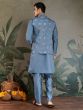 Blue Thread Work Kurta Set With Jacket