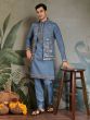 Blue Thread Work Kurta Set With Jacket