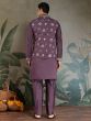 Purple Readymade Kurta Pyjama In Thread Embroidery