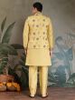 Yellow Embroidered Festive Kurta Set With Jacket