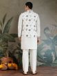 Off White Silk Kurta Pyjama With Embroidered Jacket