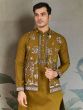 Green Festive Kurta Set With Jacket In Nehru Style