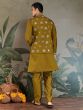 Green Festive Kurta Set With Jacket In Nehru Style