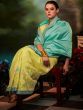 Turquoise And Yellow Half N Half Silk Saree