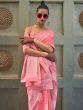 Pink Silk Saree With Chikankari Work
