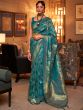 Blue Floral Woven Silk Saree With Blouse