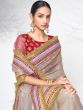 Beige Mirror Embellished Organza Saree