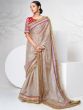 Beige Mirror Embellished Organza Saree