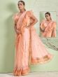 Peach Embroidered Party Wear Lycra Saree