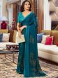 Blue Printe Party Wear Saree In Chiffon