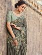 Grey Embroidered Border Silk Saree With Blouse