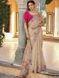 Cream Embroidered Border Engagement Saree In Silk