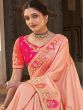 Peach Embroidered Border Wedding Saree In Silk