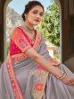 Grey Silk Saree With Embroidered Border