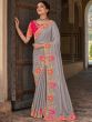 Grey Silk Saree With Embroidered Border