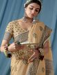 Beige Casual Linen Saree With Weaves