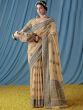 Beige Casual Linen Saree With Weaves