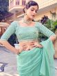 Green Ruffle Party Wear Saree In Organza
