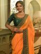 Orange Embroidered Border Festive Saree