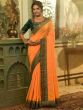 Orange Embroidered Border Festive Saree