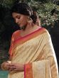 Cream Woven Wedding Wear Silk Saree