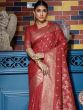 Red Woven Festive Saree In Banarasi Silk