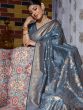 Grey Banarasi Silk Saree With Woven Borders