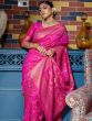 Pink Banarasi Silk Saree With Woven Borders