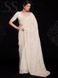 White Georgette Sari With Chikankari Embroidery