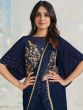 Blue Lehanga Style Saree In Lycra