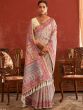 White Floral Woven Saree In Pashmina Silk