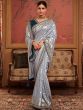 Blue Woven Patterns Saree With Designer Blouse