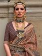 Brown Woven Silk Saree With Blouse