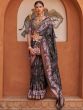 Black Floral Print Embellished Art Silk Saree