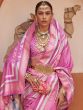 Pink Art Silk Saree In Floral Print With Blouse