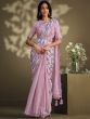 Pink Bridesmaid Satin Saree With Sequin Work
