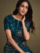 Blue Cocktail Saree With Sequin Embellished Blouse