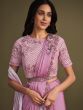 Pink Saree With Embroidered Blouse And Crushed Pallu