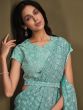 Turquoise Sequin Work Crepe Saree With Blouse