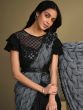 Black Sequined Saree With Crushed Pallu In Art Silk