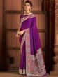 Purple Floral Bordered Saree In Silk With Blouse