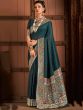 Blue Silk Saree With Blouse In Floral Print