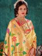 Yellow Floral Printed Saree In Silk With Blouse
